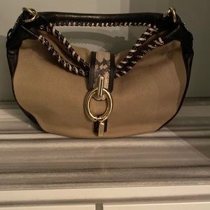 DIane Von Furstenberg Leather and fabric handbag with python details